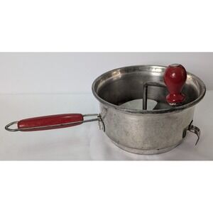 Foley Food Mill Vintage Kitchen Tool Red Wood Handle Silver Fair Manual Masher